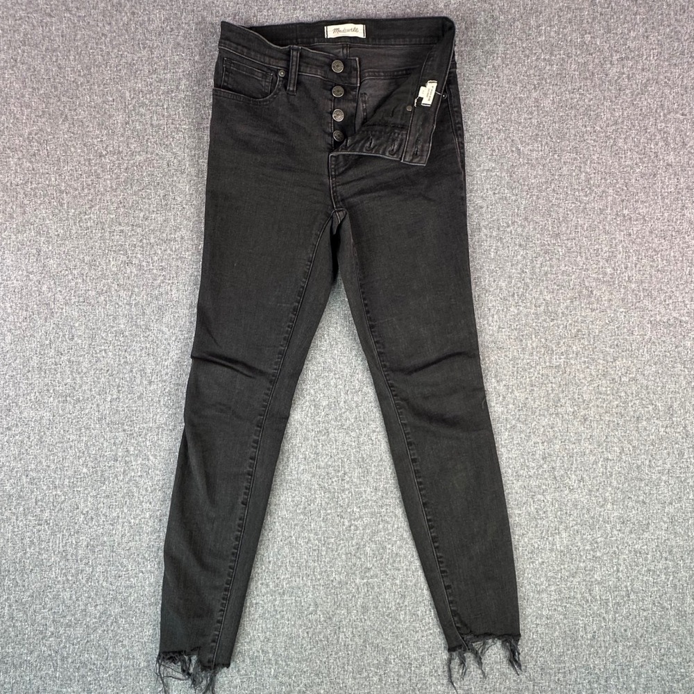 Madewell Jeans Women 26 9" High-Rise Skinny Black Button Fly Raw Hem